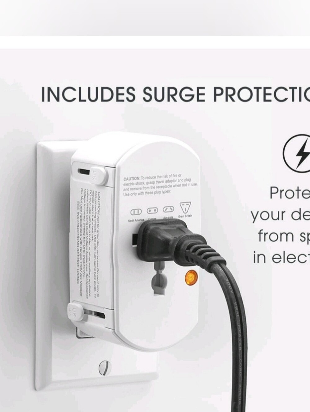 All-in-one White Travel Surge Protector Adapter with Multiple Plug Options